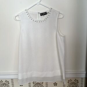 Karl Lagerfeld Paris Beaded Scoop Neckline M Sleeveless Tank Pullover Ivory